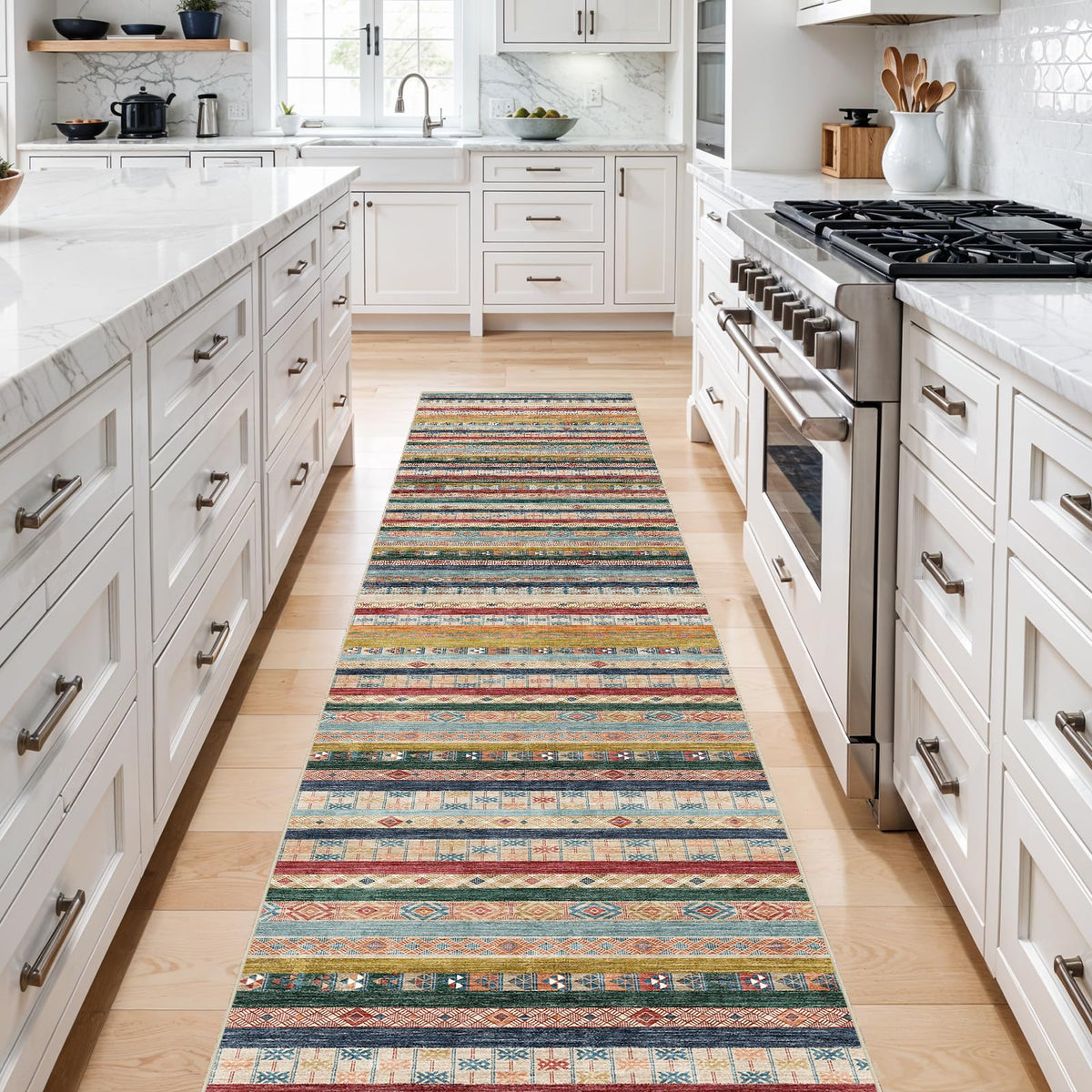 5x7 Washable Area Rug for Living Room - Non-Slip Geometric Rugs Blue Grey