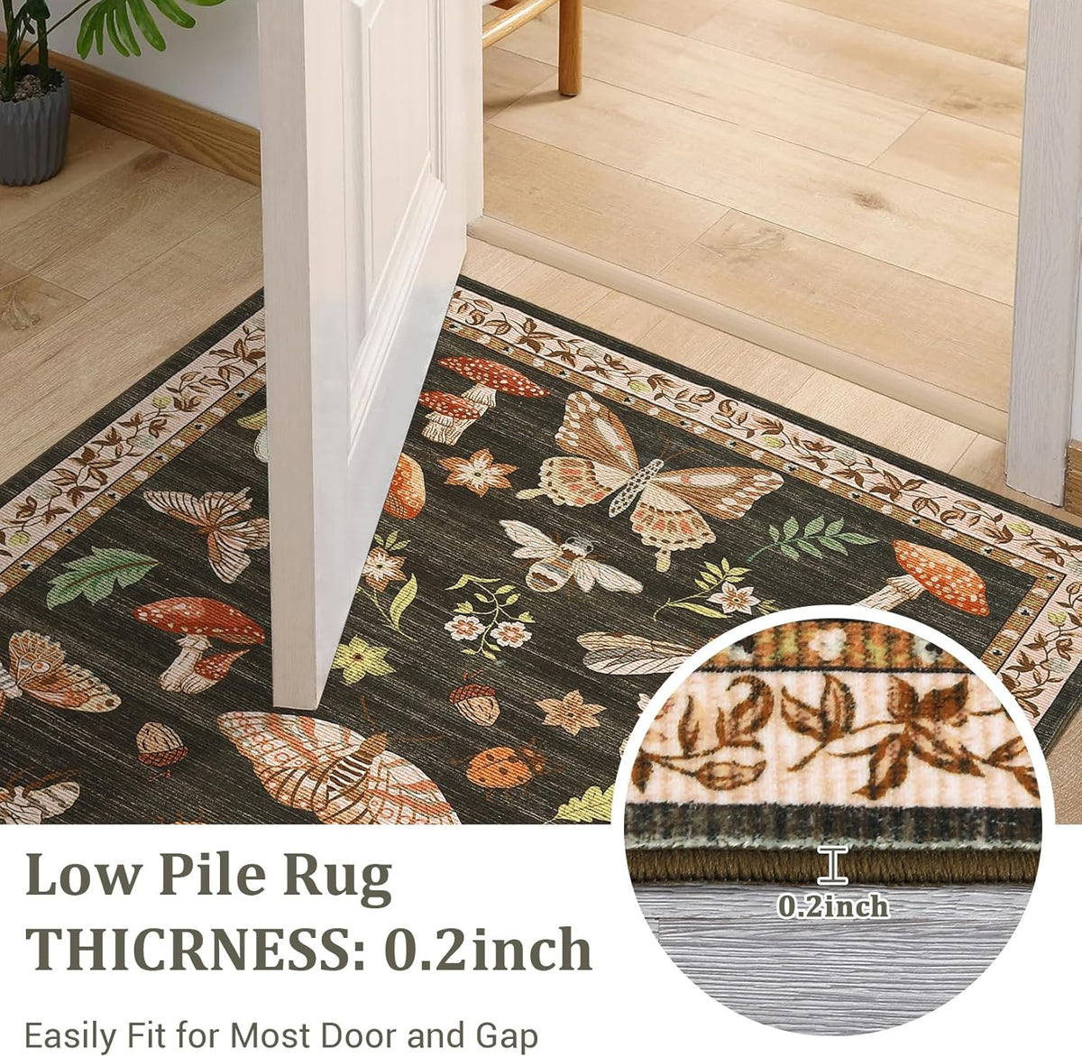 ROYHOME Mushroom Insect Washable Rug 5x7 for Bedroom Living Room Brown