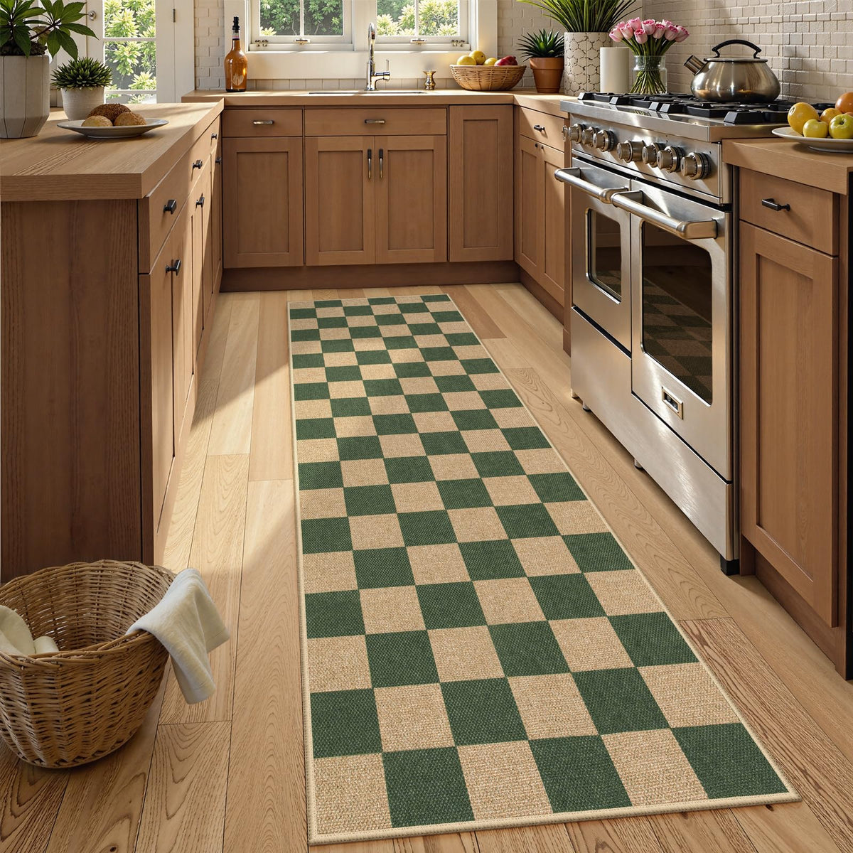 Lahome Checkered Easy Jute 5x7 Area Rugs, Washable Outdoor Patio Rug for Living Room Diamond Indoor Outdoor Carpet, Farmhouse Geometric Non Slip Black Carpet for Backyard Dining Room