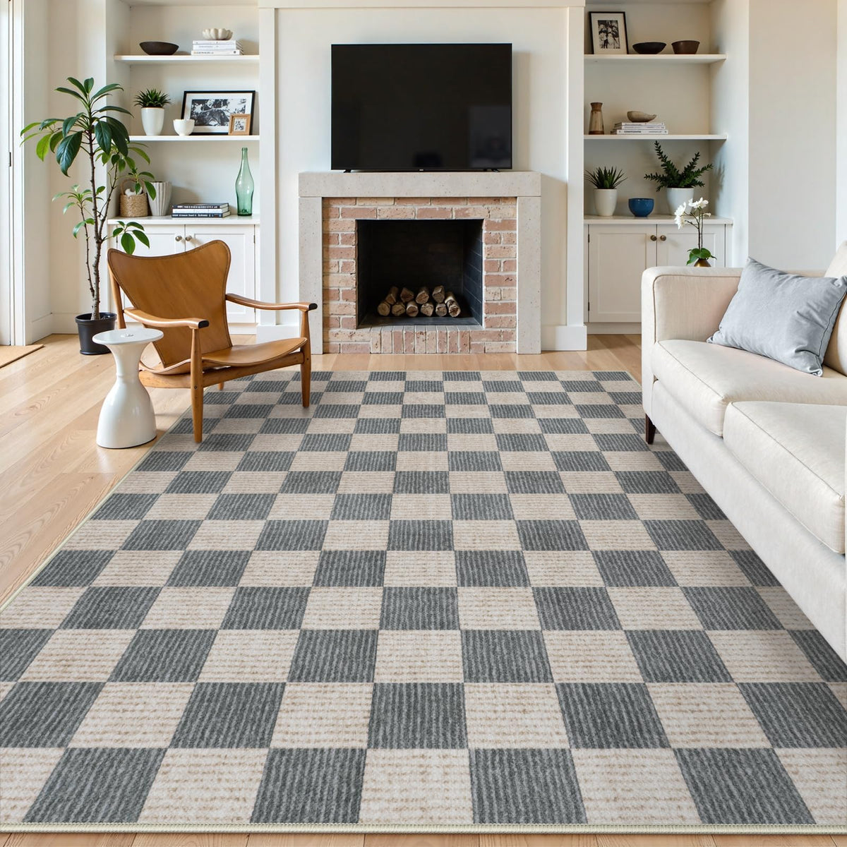 LIVEBOX 8x10 Area Rugs for Living Room, Checkered Non-Slip Washable Rugs, Farmhouse Neutral Classic Geometric Large Boys Area Rug for Bedroom, Carpet for Living Dining Room Office(Sage Green,8'x10')