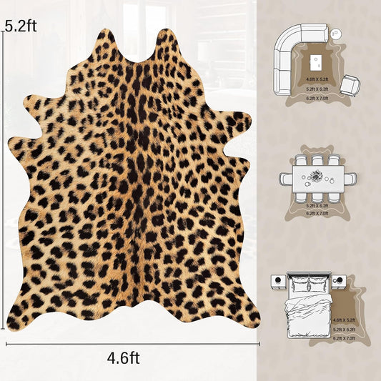 AROGAN Premium Leopard Print Rug, Faux Cheetah Rugs, Non-Slip 4.6 x 5.2 Ft