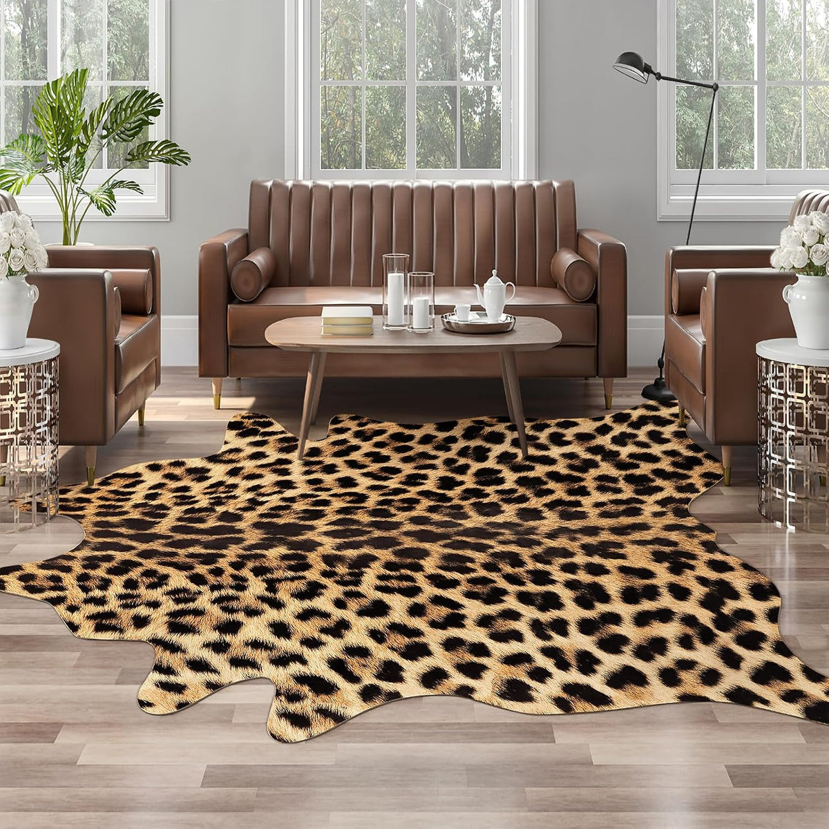 AROGAN Premium Leopard Print Rug, Faux Cheetah Rugs, Non-Slip 4.6 x 5.2 Ft