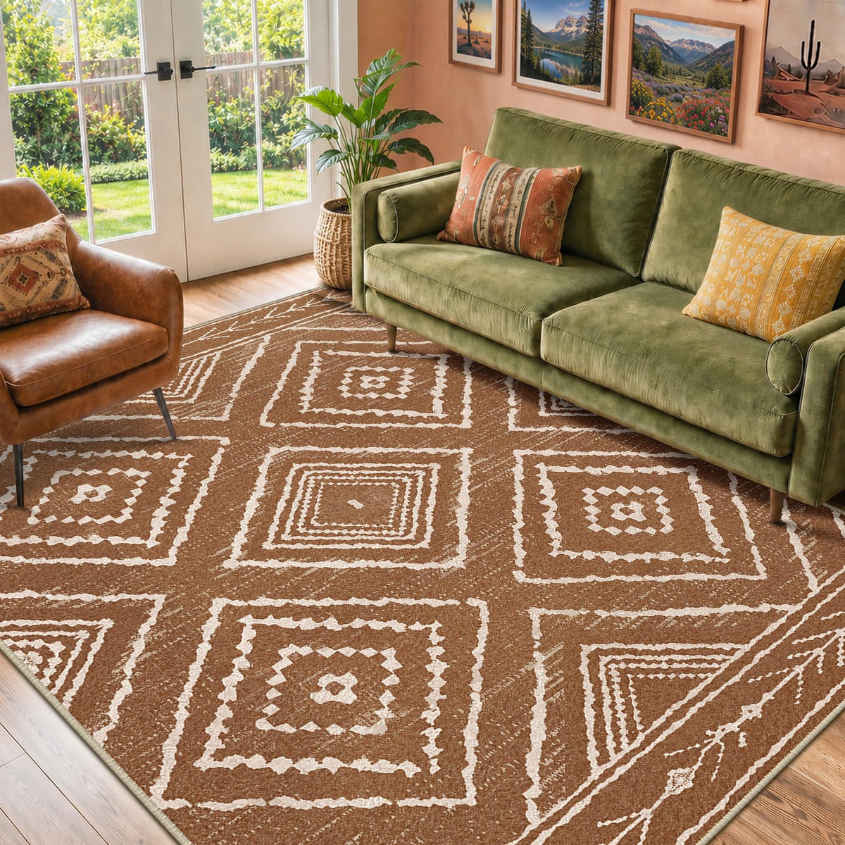 BESTSWEETIE 5'x7' Washable Area Rug for Living Room Bedroom Yellowbrown