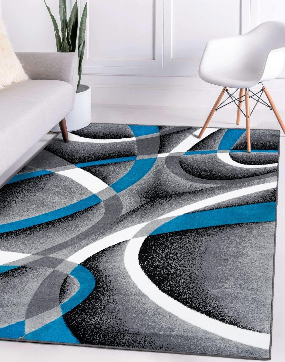 Luxe Weavers Geometric Abstract Area Rug Navy 5x7