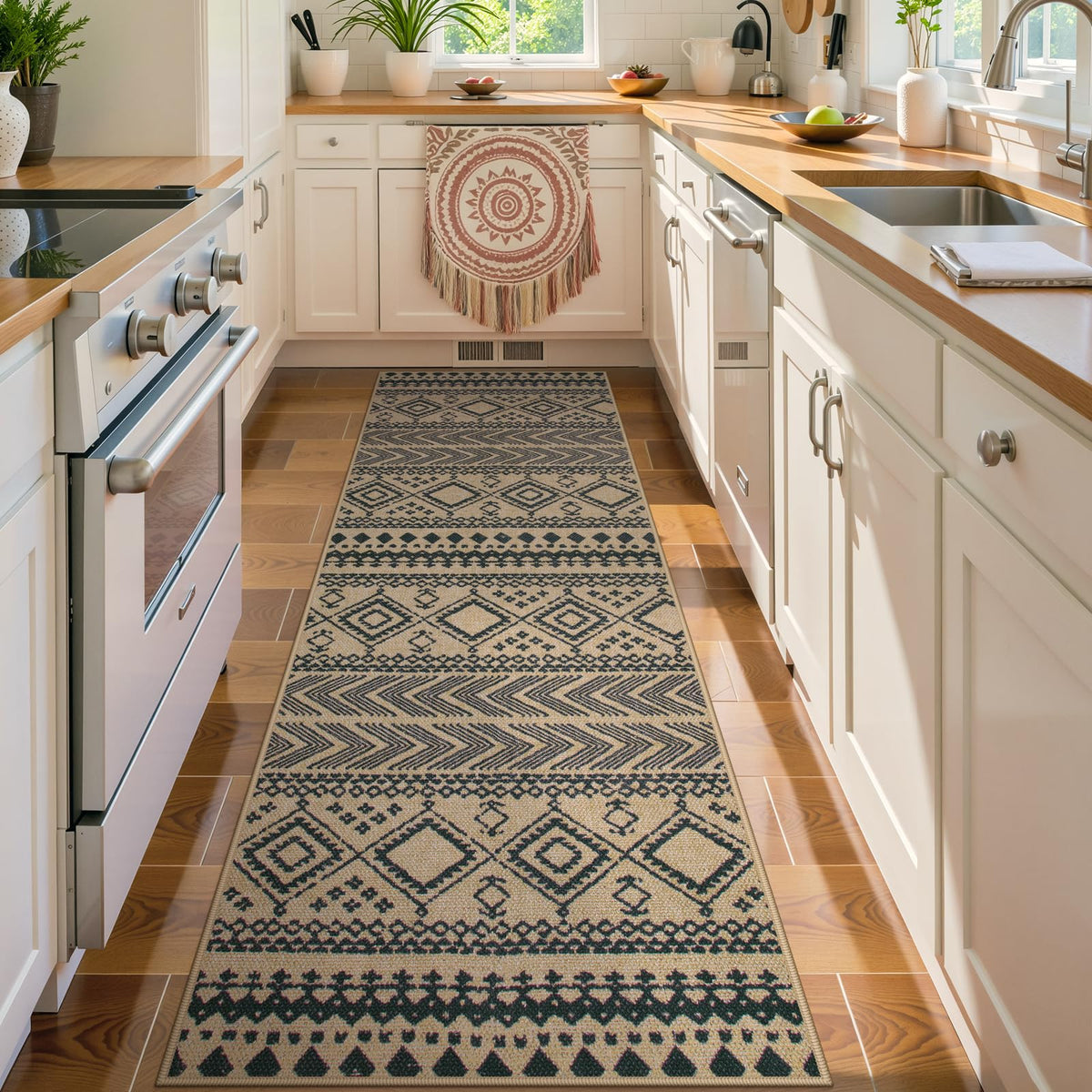 Lahome Modern Rainbow Easy Jute Carpet, Washable 5x7 Area Rugs for Living Room Patio Black Farmhouse Indoor Outdoor Rugs, Contemporary Natural Non Slip Floor Carpet for Office RV Backyard