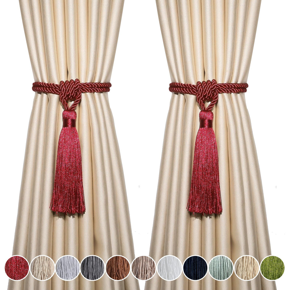 4 Pack Curtain Tiebacks Handmade Tassel Rope Curtain Holdbacks