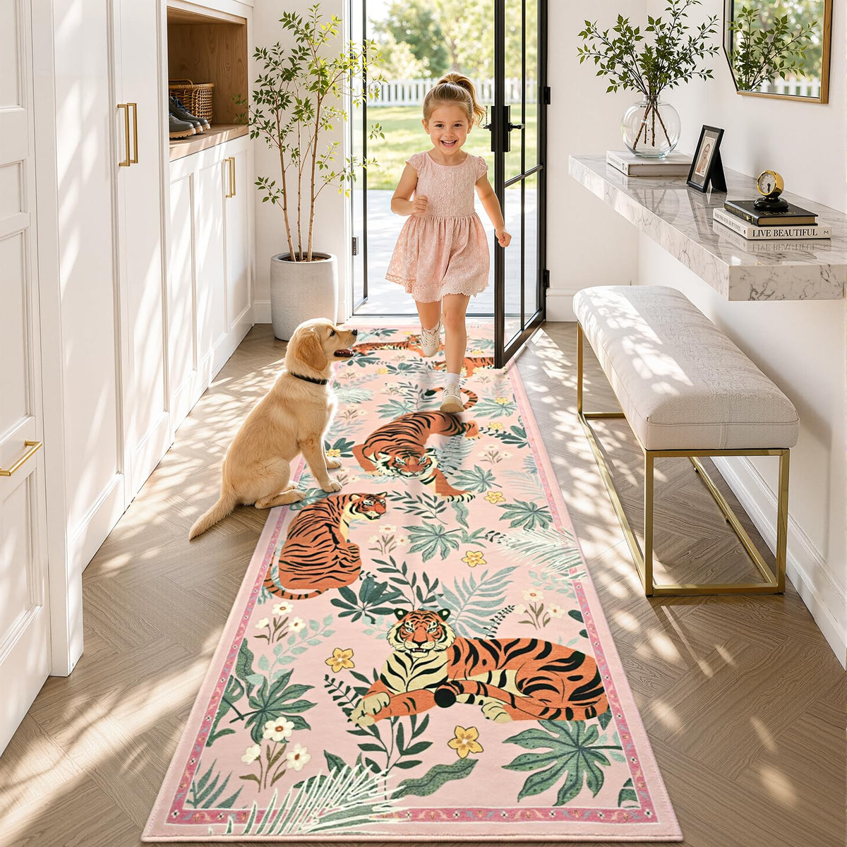 Zentavio Tiger Area Rug 6x9, Vintage Safari Animal Print Rug, Washable Non Slip Boho Camel Carpet for Living Room Bedroom