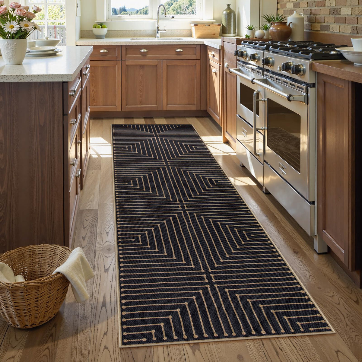 Lahome Modern Rainbow Easy Jute Carpet, Washable 5x7 Area Rugs for Living Room Patio Black Farmhouse Indoor Outdoor Rugs, Contemporary Natural Non Slip Floor Carpet for Office RV Backyard