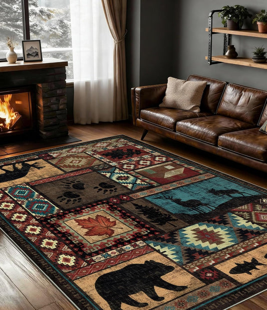 YIHOUSE Washable Rustic Cabin Area Rugs 5x7 Brown