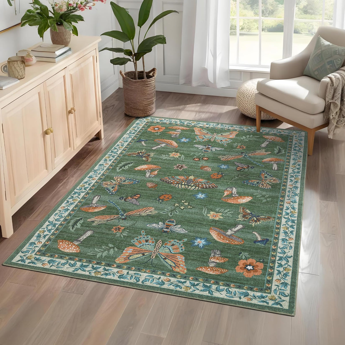 ROYHOME Mushroom Insect Washable Rug 5x7 for Bedroom Living Room Brown