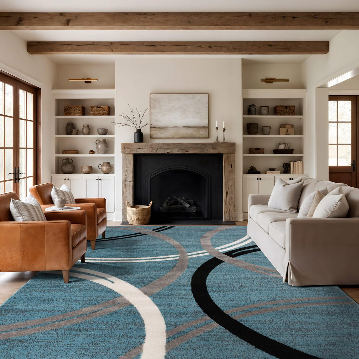 Rugshop Wavy Circles Fade-Resistant Living Room Area Rug Gray 5'3" x 7'3"