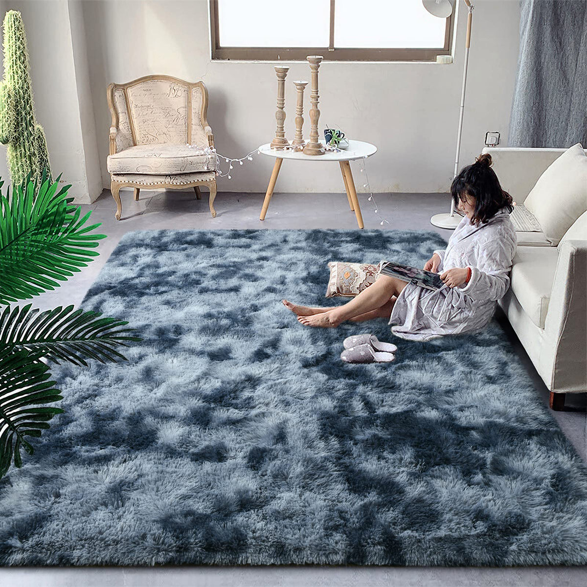 DweIke Fluffy Black White Rugs for Bedroom Living Room, 4x6 Feet Soft Plush Shaggy Cow Hide Print Girls Boys Kids Rug, Non-Slip and Machine Washable Carpet for Dorm Nursery Classroom Decor