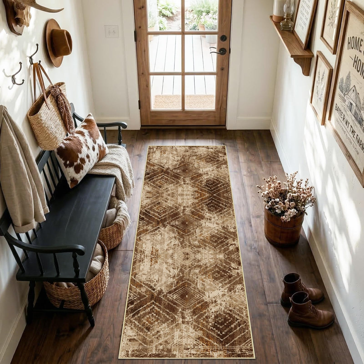 BESTSWEETIE 5'x7' Washable Area Rug for Living Room Bedroom Yellowbrown