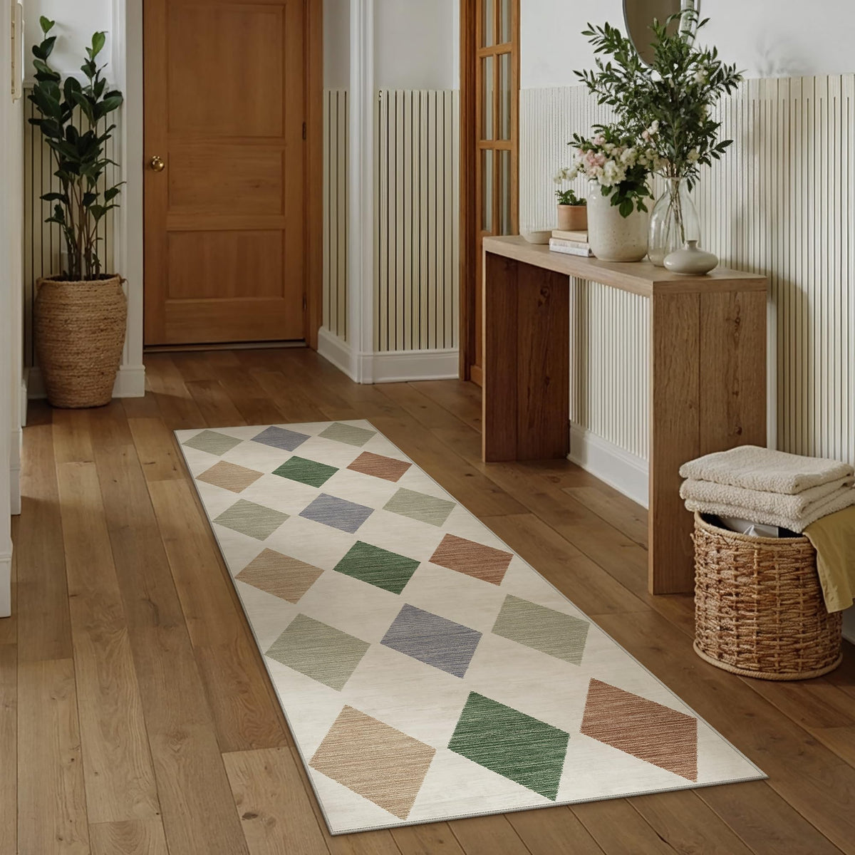 PureCozy 8x10 Washable Area Rug Living Room Beige Non Slip Checkered Carpet