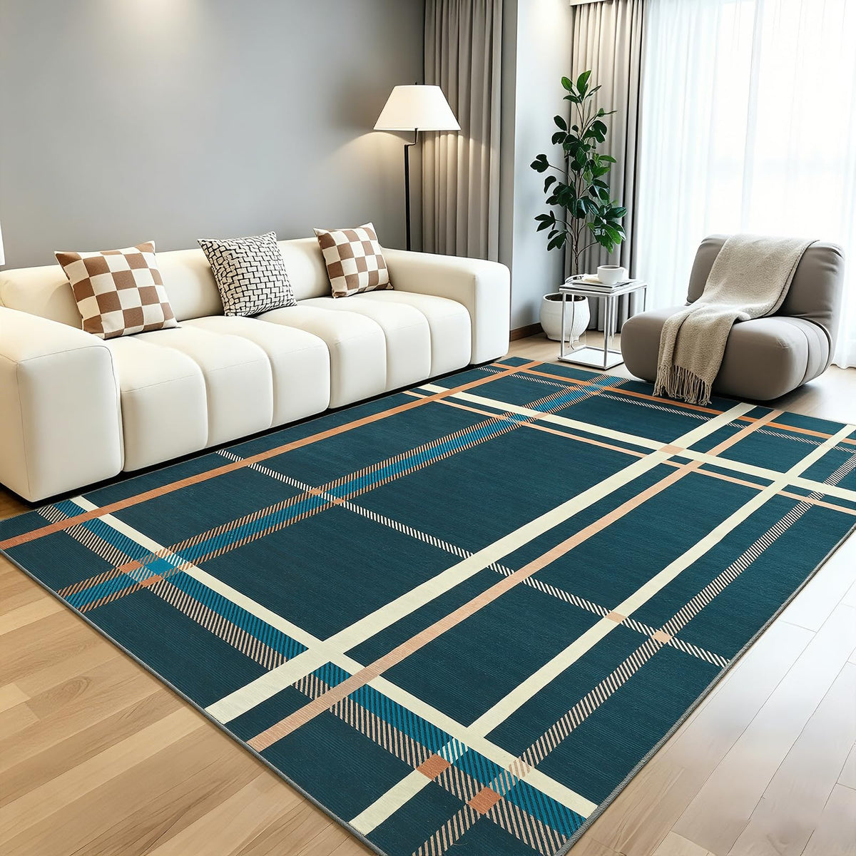 Terrug Multicolored Geometric Checkered Rug for Living Room, 5x7 Area Rugs