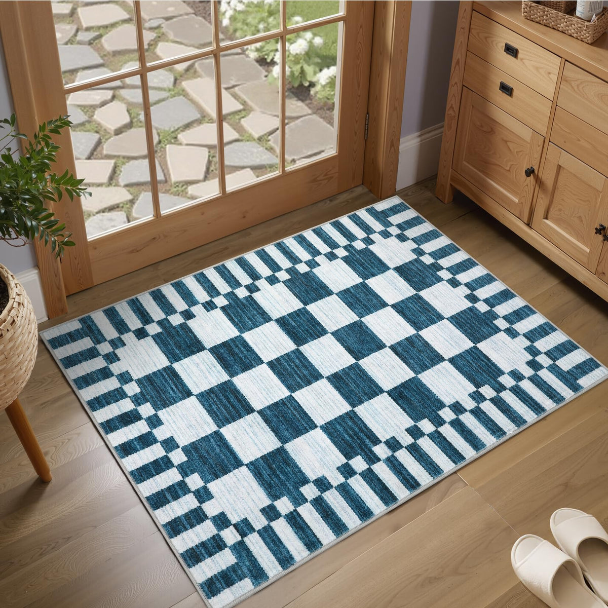 GarveeHome Brown Checkered Rug 5x7 Area Rugs Washable Living Room 5x7 Rug