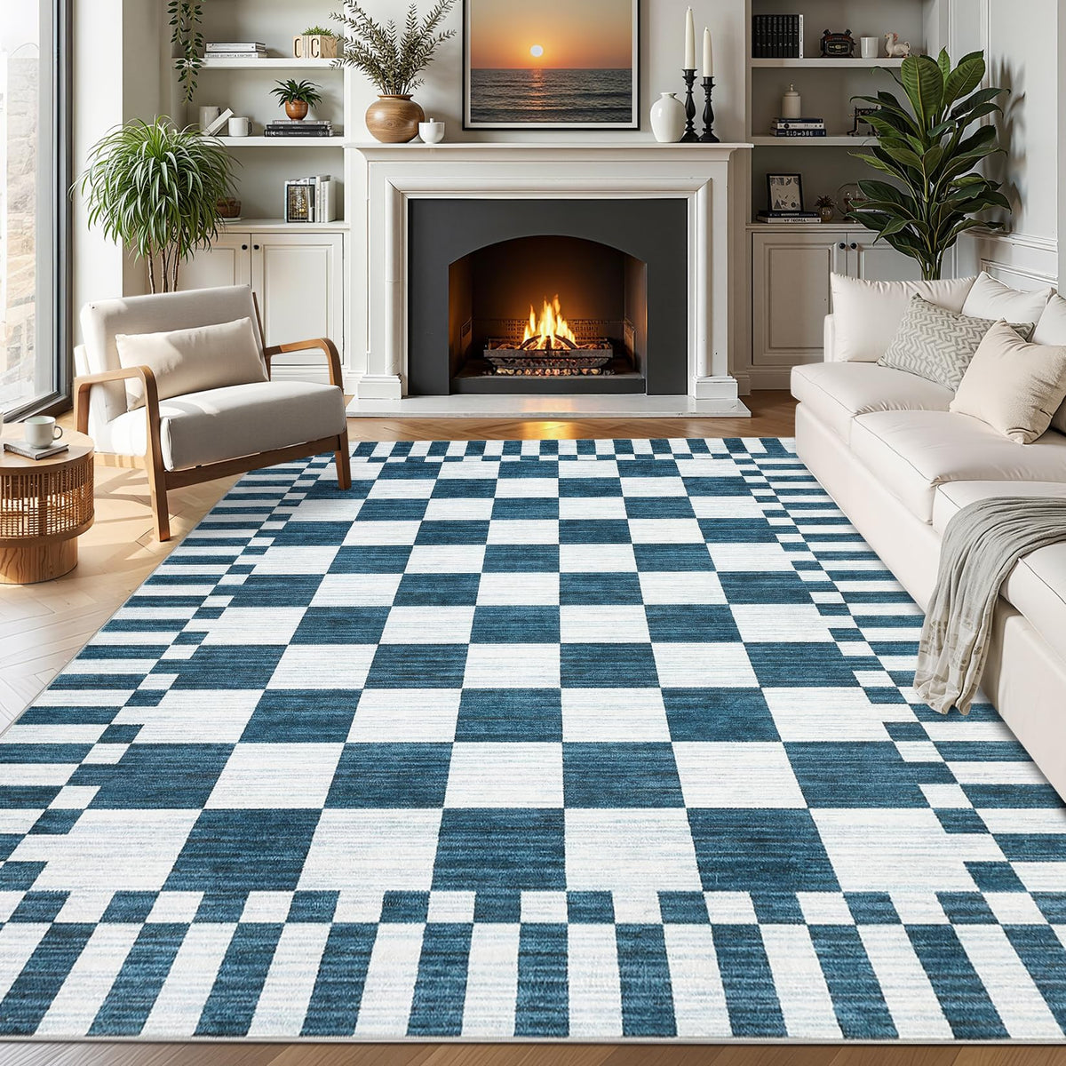 GarveeHome Brown Checkered Rug 5x7 Area Rugs Washable Living Room 5x7 Rug