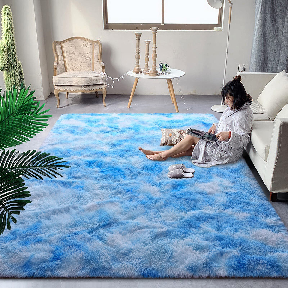 DweIke Fluffy Black White Rugs for Bedroom Living Room, 4x6 Feet Soft Plush Shaggy Cow Hide Print Girls Boys Kids Rug, Non-Slip and Machine Washable Carpet for Dorm Nursery Classroom Decor
