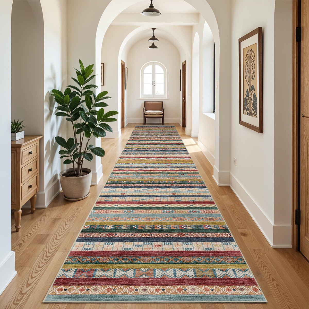 5x7 Washable Area Rug for Living Room - Non-Slip Geometric Rugs Blue Grey