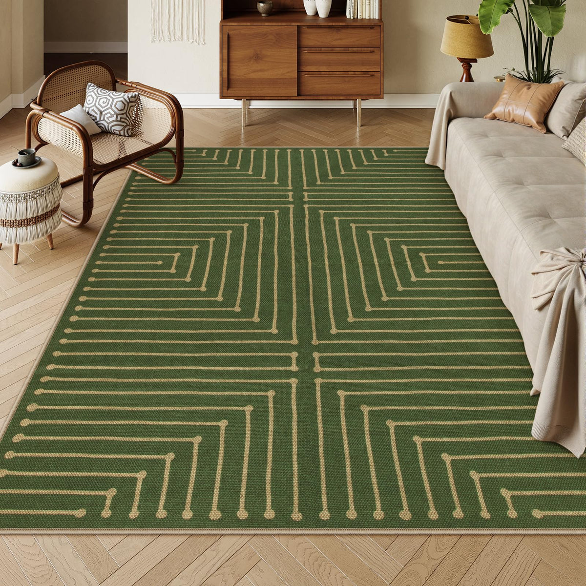 Lahome Modern Rainbow Easy Jute Carpet, Washable 5x7 Area Rugs for Living Room Patio Black Farmhouse Indoor Outdoor Rugs, Contemporary Natural Non Slip Floor Carpet for Office RV Backyard