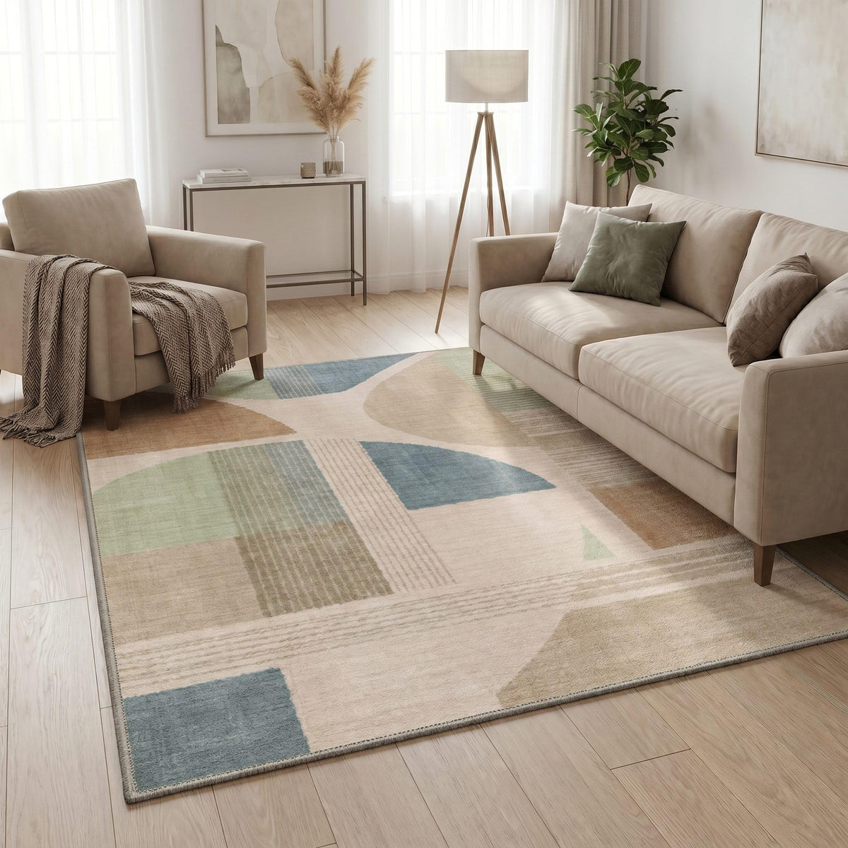 BEIMO 5x7 Washable Area Rugs, Green Mid Century Modern Rug for Bedroom