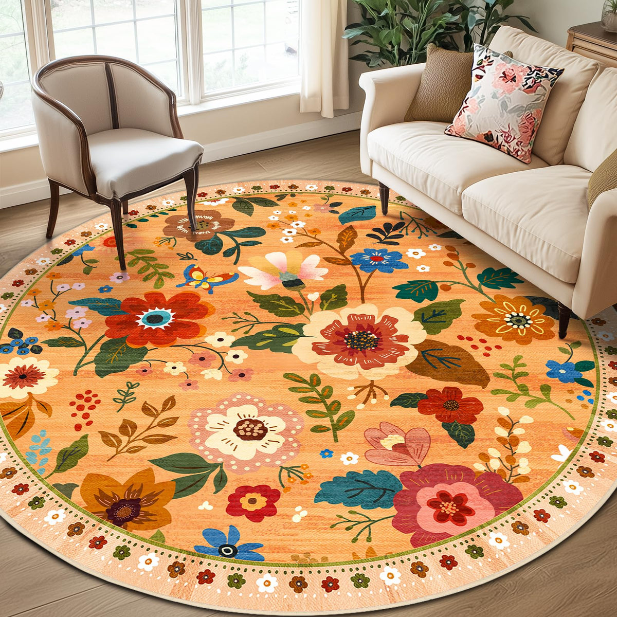 RELEANY Floral Washable 5x7 Area Rugs Black