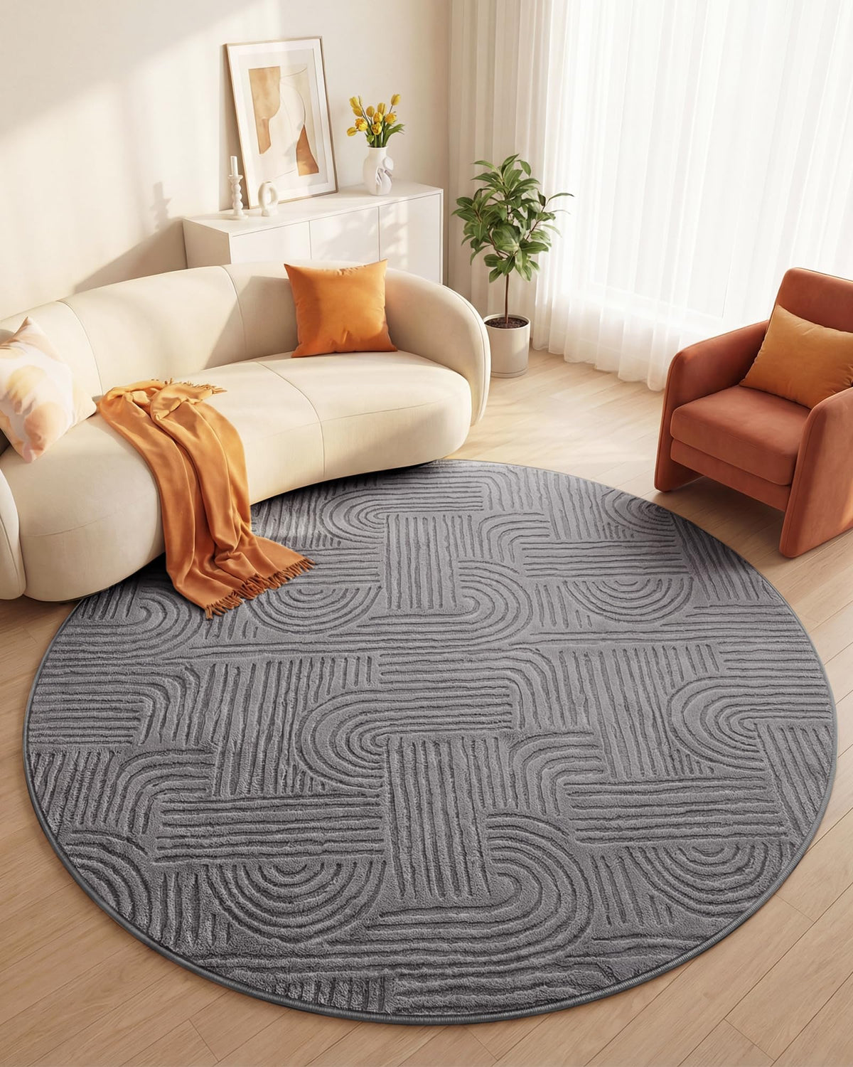 Carvapet 5x7 Area Rug Beige Modern Geometric Maze Washable Carpet