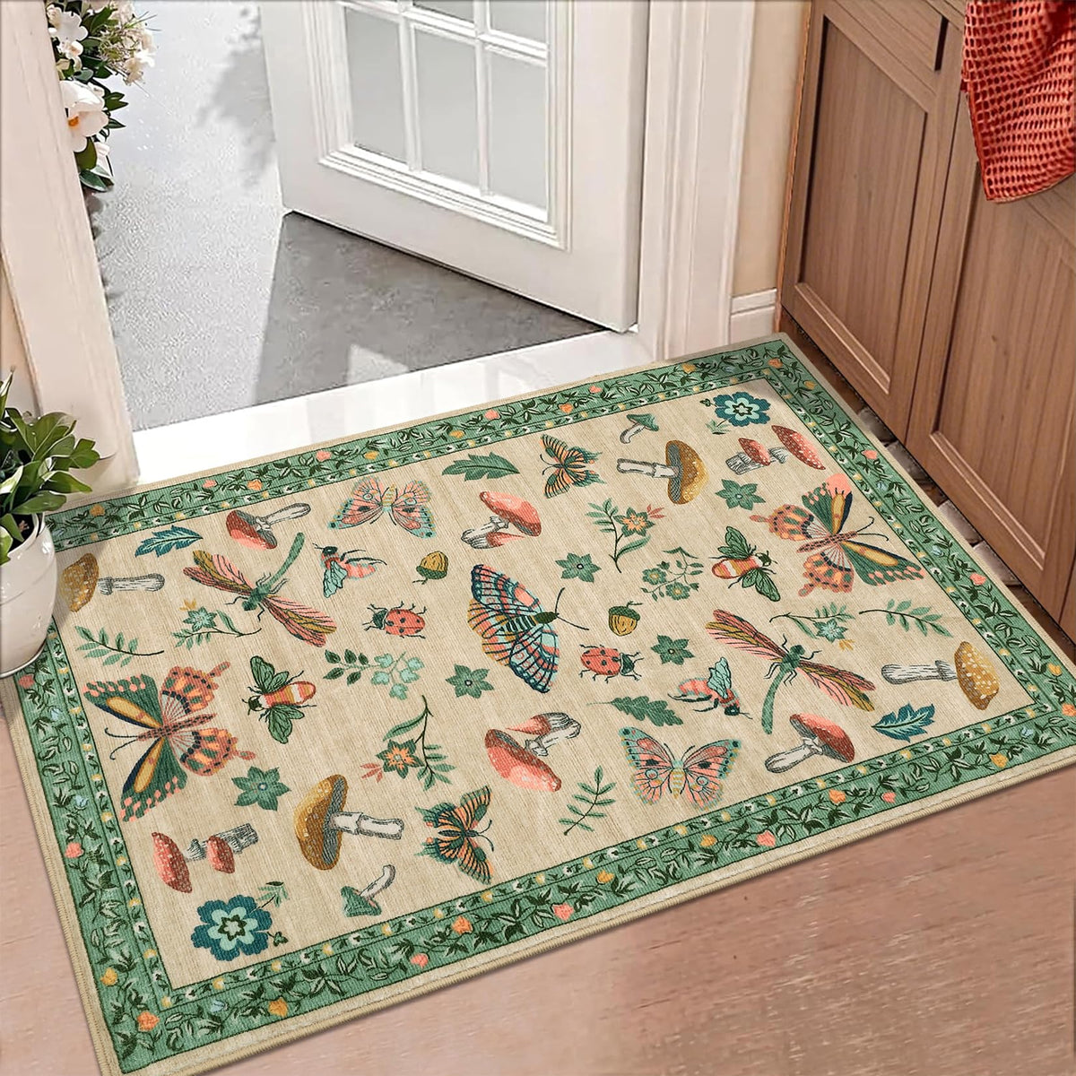 ROYHOME Mushroom Insect Washable Rug 5x7 for Bedroom Living Room Brown