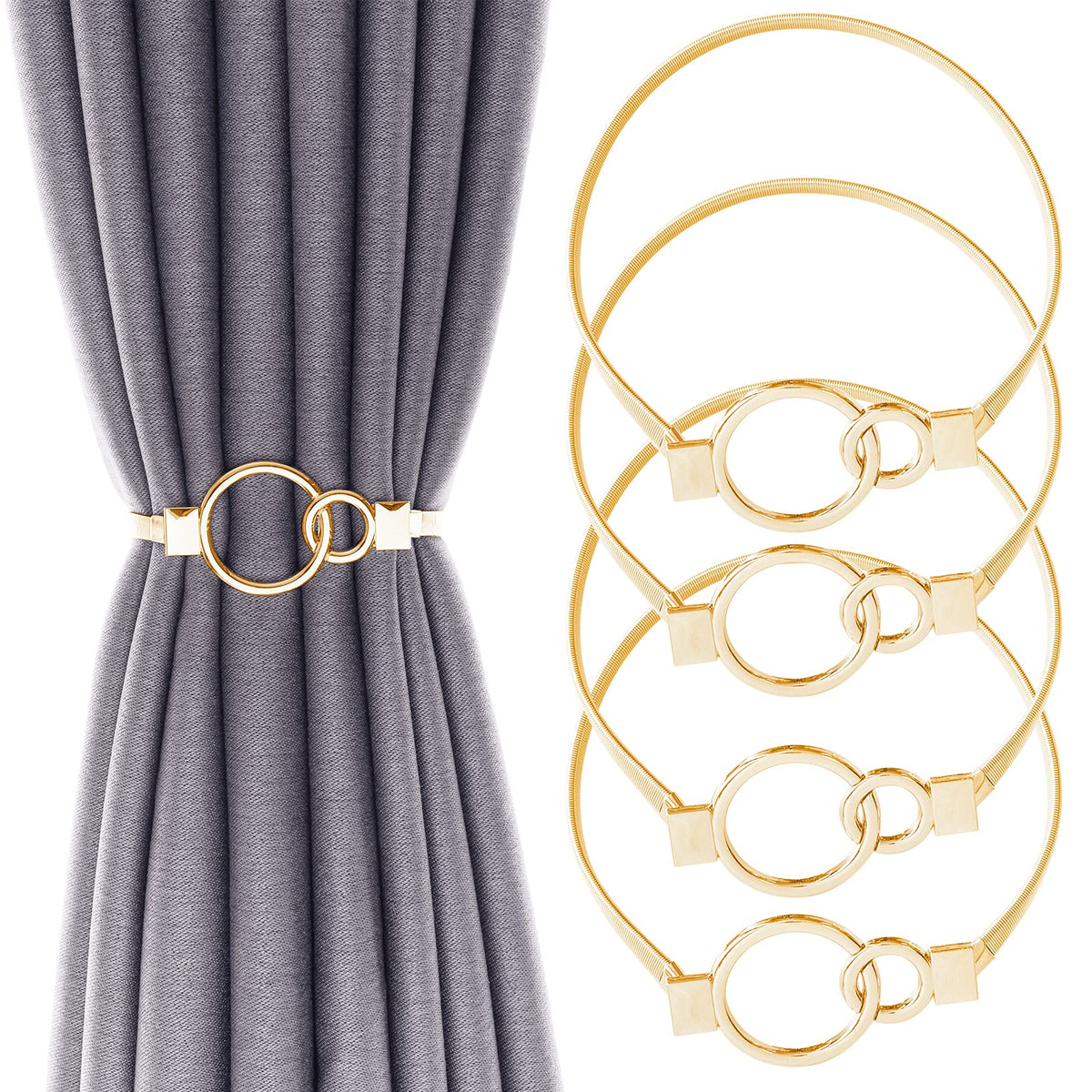 4Pack Curtain Tiebacks Aluminum Alloy Spring Design Curtain Holdback Leaf Carving Design Curtain Ties for Drapes Curtain Ties Backs Curtain Modern Style Curtain Holdback Decor(Gold Leaf)