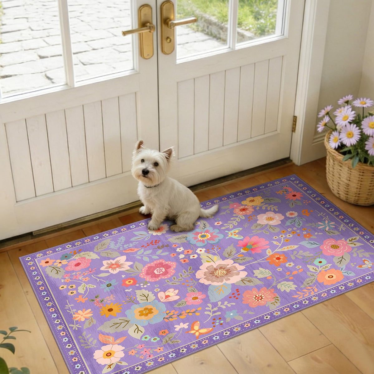 RELEANY Floral Washable 5x7 Area Rugs Black