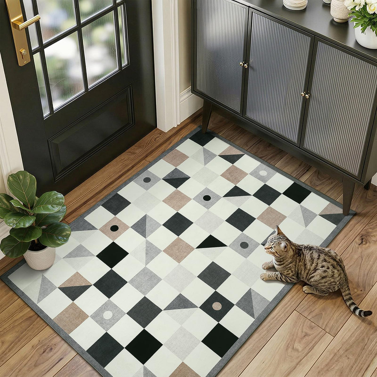 Terrug Multicolored Geometric Checkered Rug for Living Room, 5x7 Area Rugs