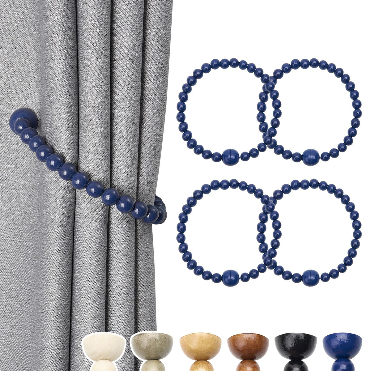 NICEEC 2 Pack Wood Bead Curtain Tiebacks Boho Farmhouse Decor Drape Tie Backs Strong Magnetic Natural Wooden Beaded Curtain Holdbacks for Home & Office Outdoor Window Draperies (Coffee)