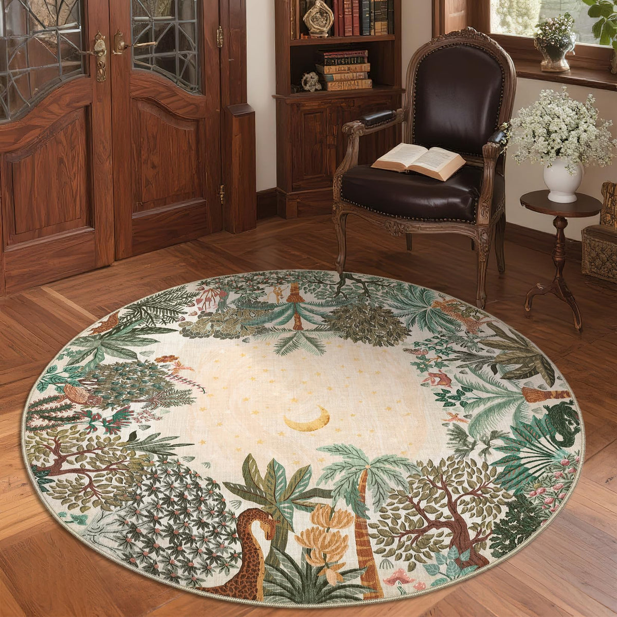 GarveeHome 5x7 Jungle Area Rug Washable Rugs for Living Room Bedroom, Soft Low Pile Non Slip Accent Floor Mat Animal Print Throw Rug Indoor Carpet Dining Room Playroom