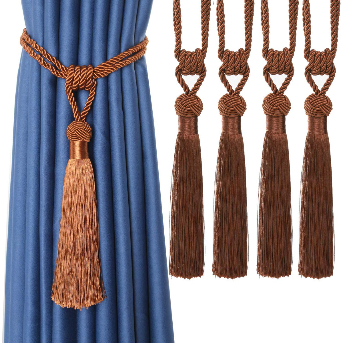 BEL AVENIR 2 Pack Curtain Tiebacks Hand-Woven Tassels Holdbacks