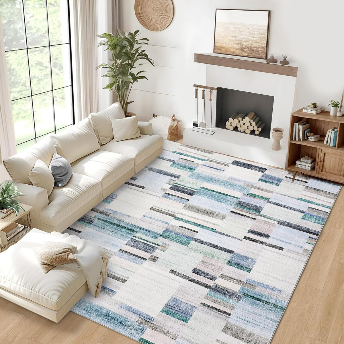 GarveeHome Large Living Room Rugs 8x10 Area Rugs Machine Washable Modern Geometric Neutral Rug Non Slip Low Pile Farmhouse Stain Resistant Carpet for Bedroom Nursery Classroom Dorm 8 ft x10 ft Multi