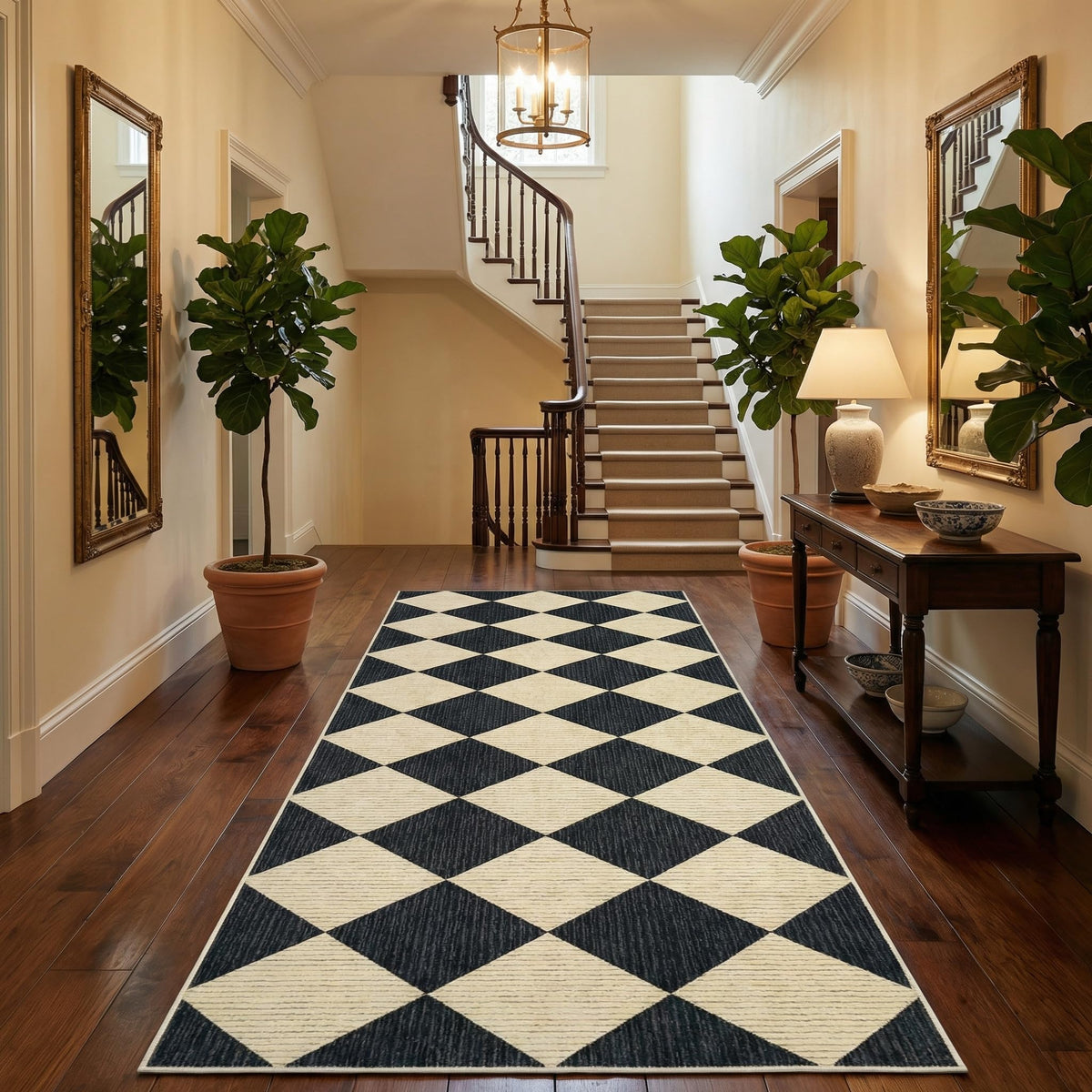 GarveeHome 5x7 Checkered Area Rug Black and Brown Washable Living Room Rug