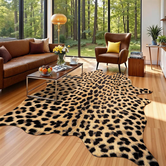 AROGAN Premium Leopard Print Rug, Faux Cheetah Rugs, Non-Slip 4.6 x 5.2 Ft