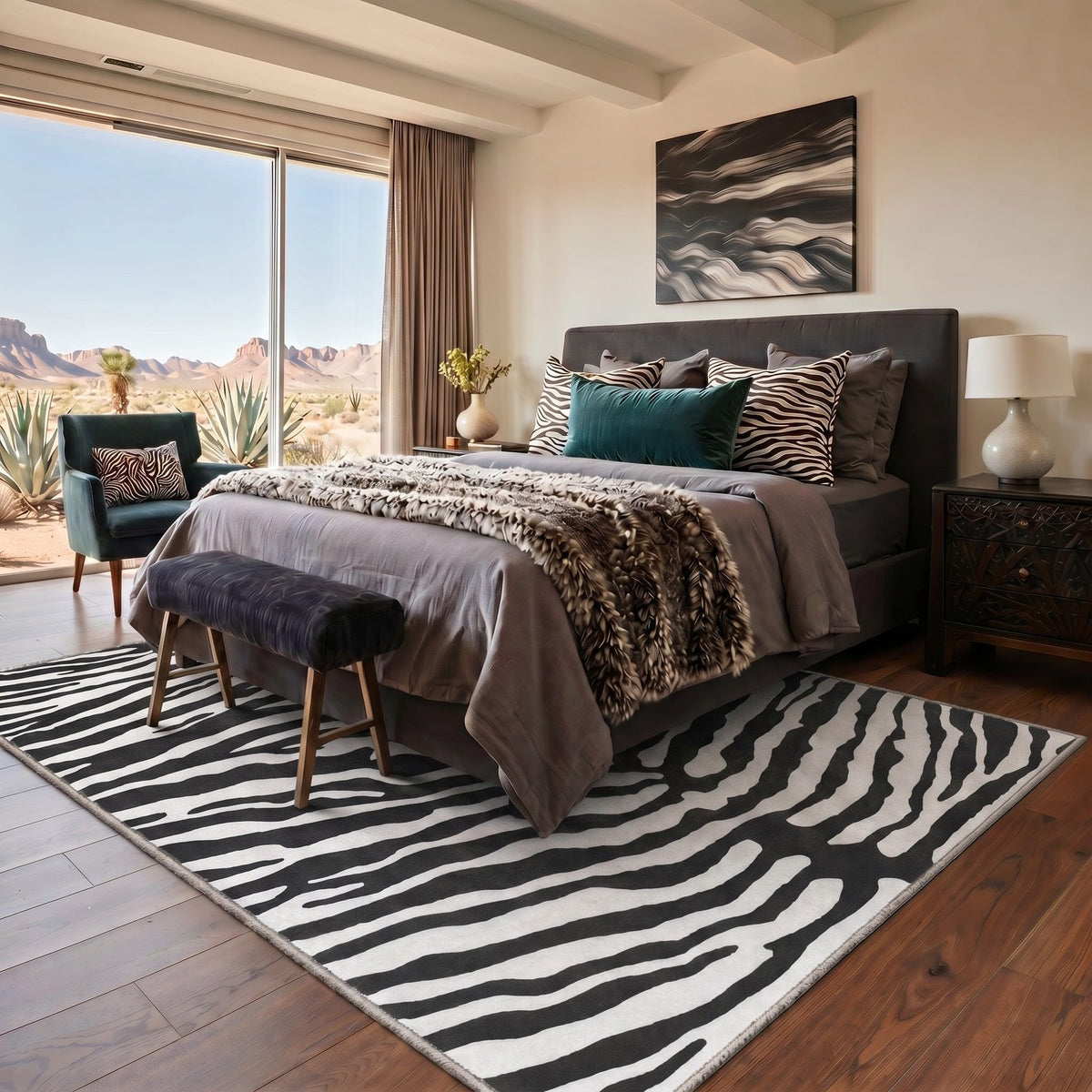 Bavni Zebra Print Rugs 5x7 Washable Area Carpet for Bedroom Living Room