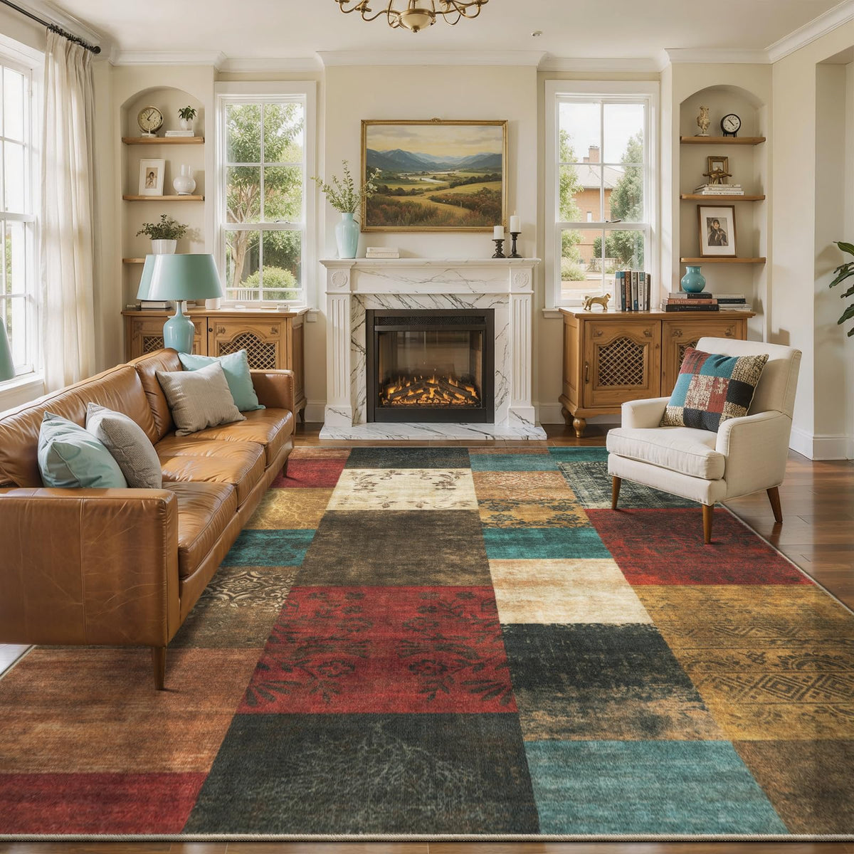 Ciicool 6x9 Area Rug Living Room Rug, Soft Geometric Washable Carpet Brown