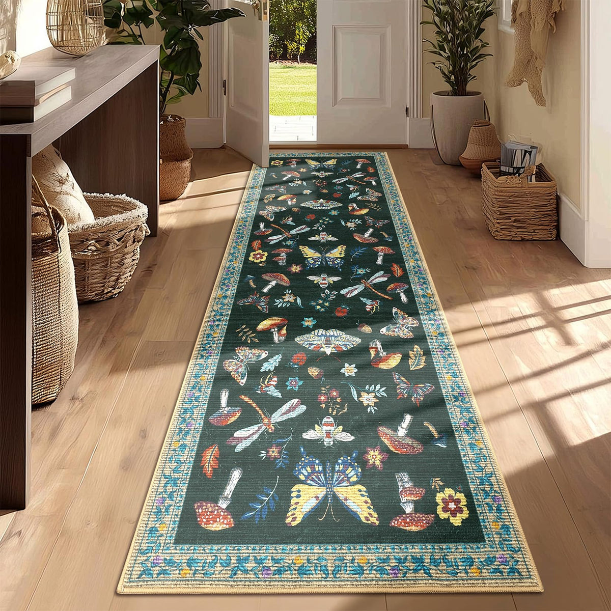 ROYHOME Mushroom Insect Washable Rug 5x7 for Bedroom Living Room Brown