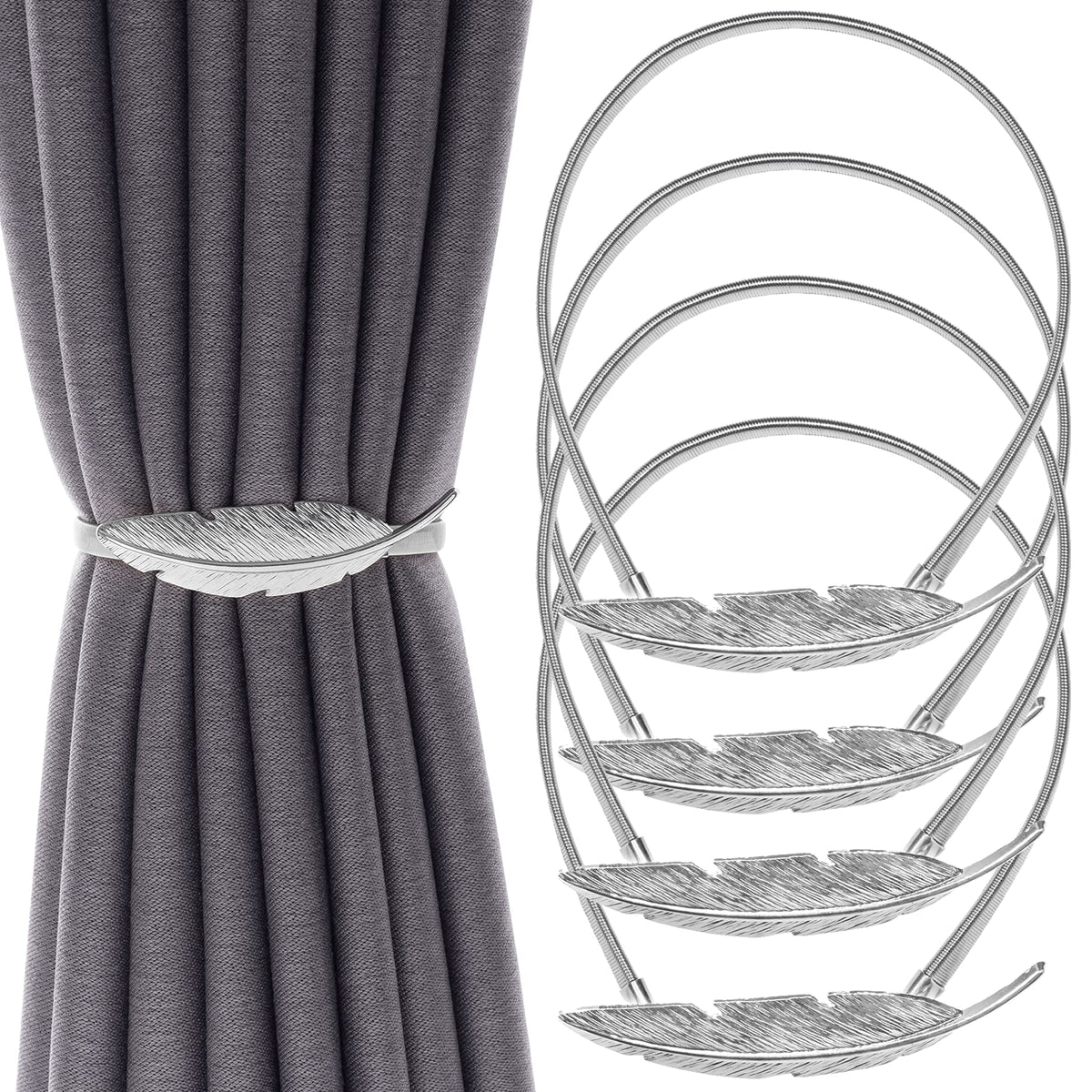 4Pack Curtain Tiebacks Aluminum Alloy Spring Design Curtain Holdback Leaf Carving Design Curtain Ties for Drapes Curtain Ties Backs Curtain Modern Style Curtain Holdback Decor(Gold Leaf)