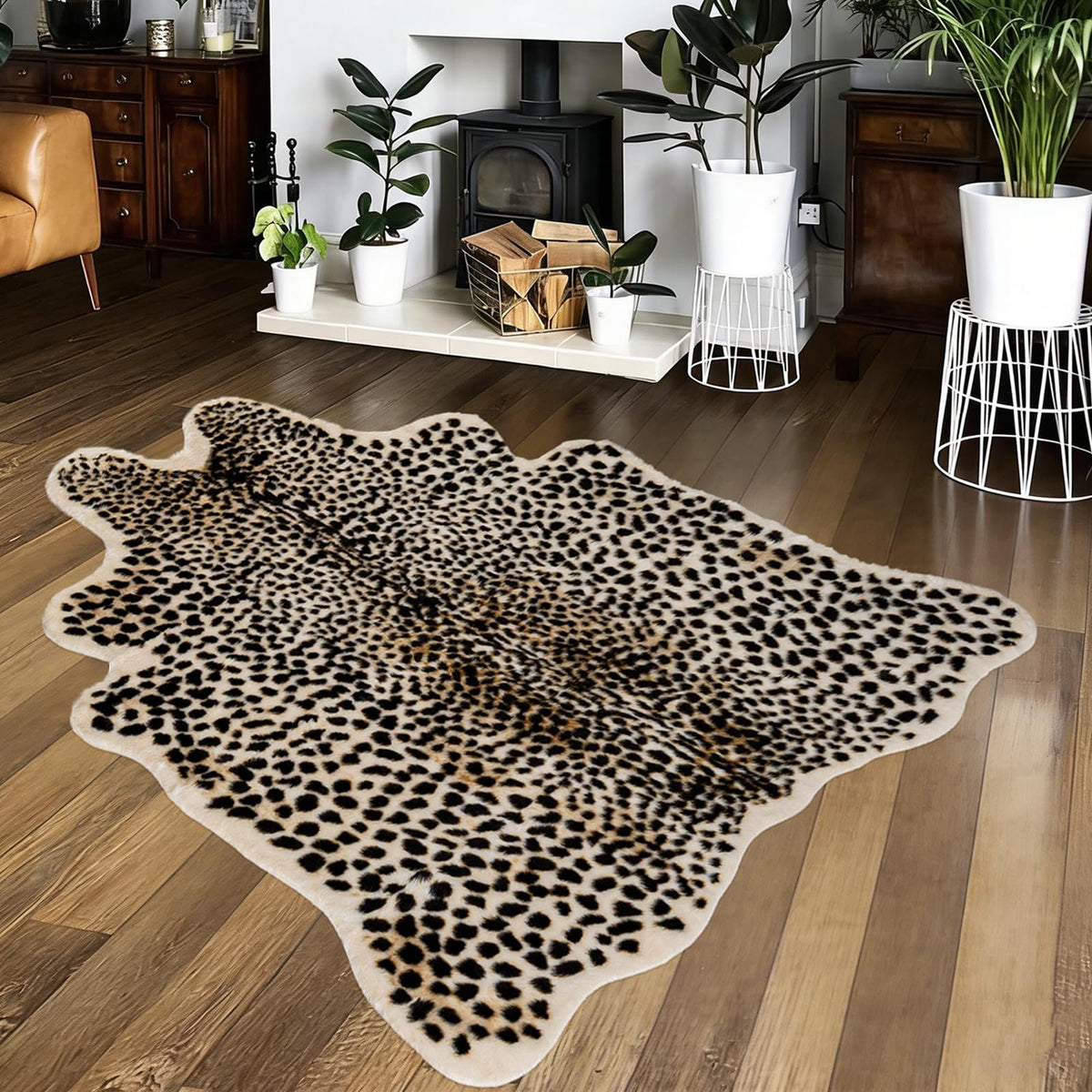 Seek4comfortable Leopard Print Rug Faux Cowhide Cheetah Skin Rug Home Decor