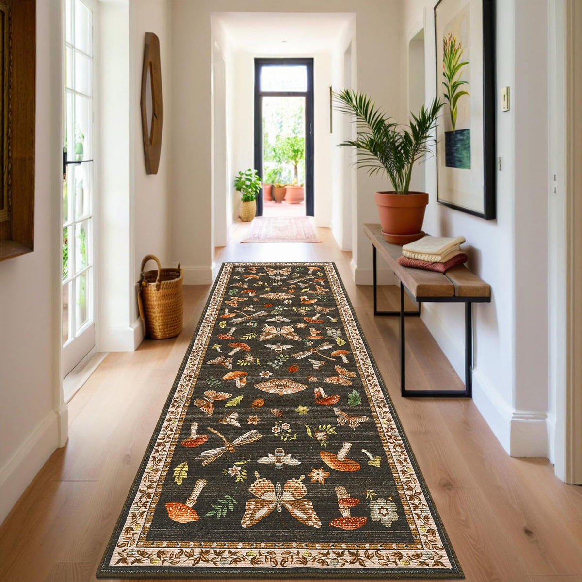 ROYHOME Mushroom Insect Washable Rug 5x7 for Bedroom Living Room Brown