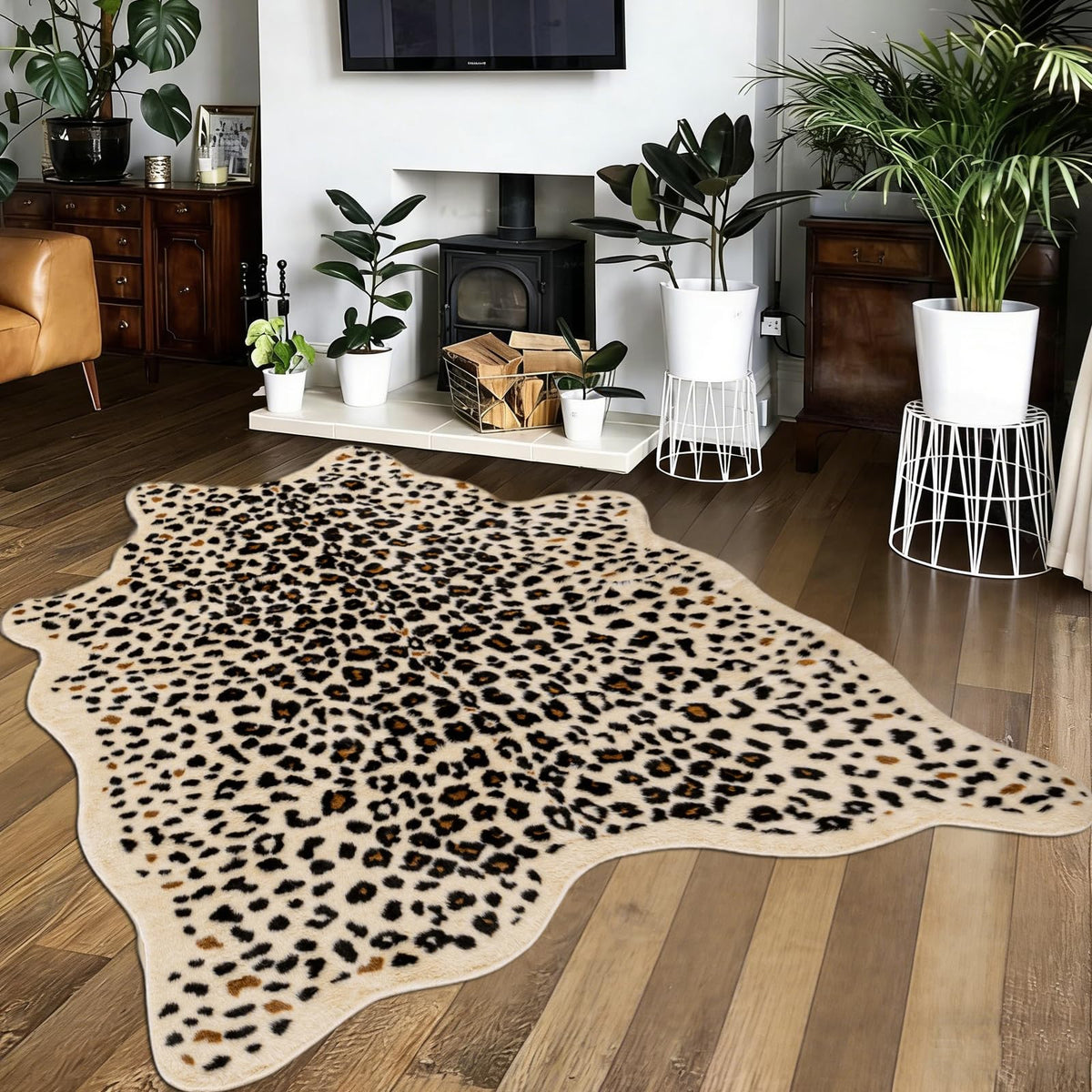 Seek4comfortable Leopard Print Rug Faux Cowhide Cheetah Skin Rug Home Decor