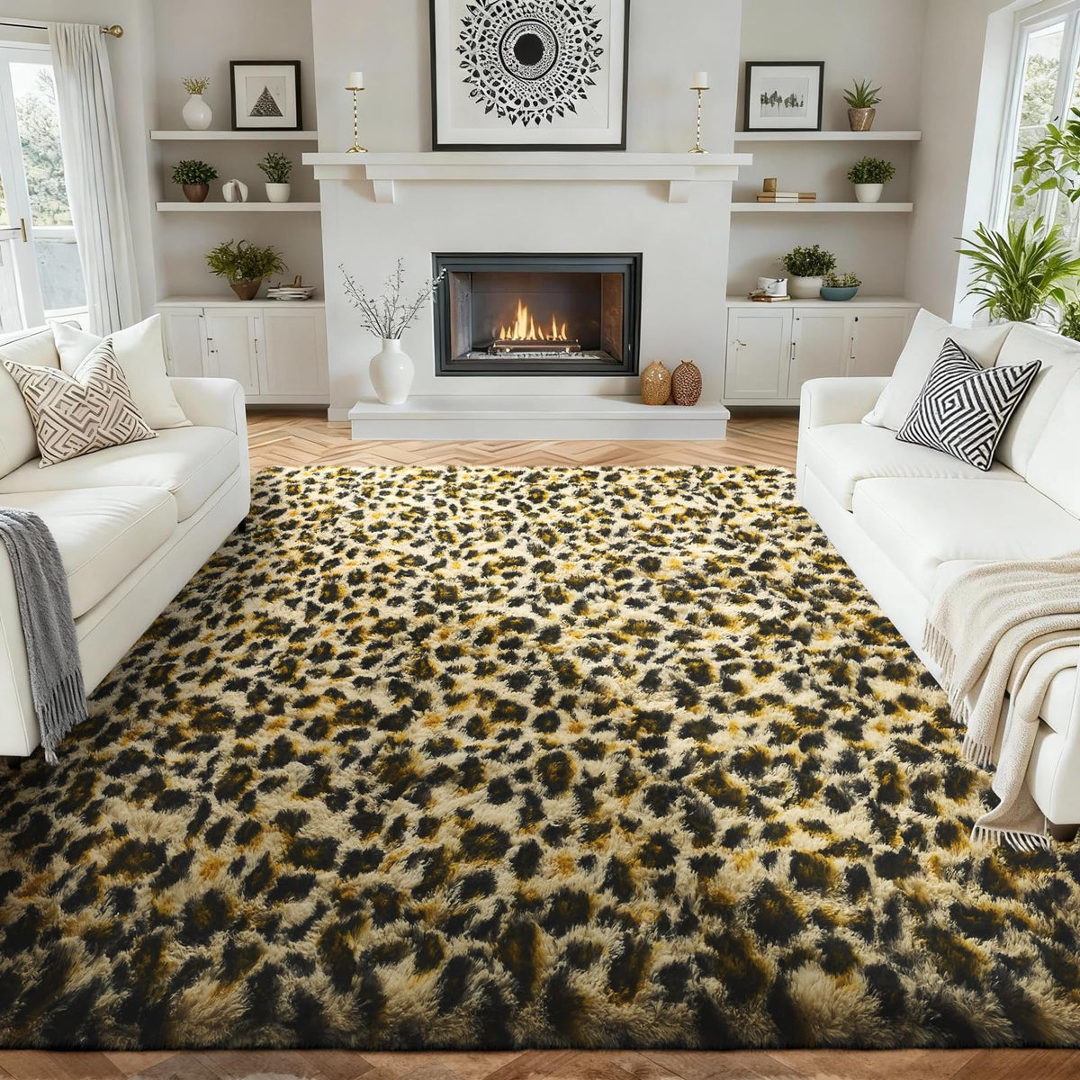 Ophanie Leopard Rugs for Bedroom Living Room, Cheetah Print Rug Fluffy Shag Large Fuzzy Plush Soft Throw,Large Shaggy Floor Faux Animal Throw 4x6 Carpets,Decor Aesthetic with Over 99 pcs Pile fibers