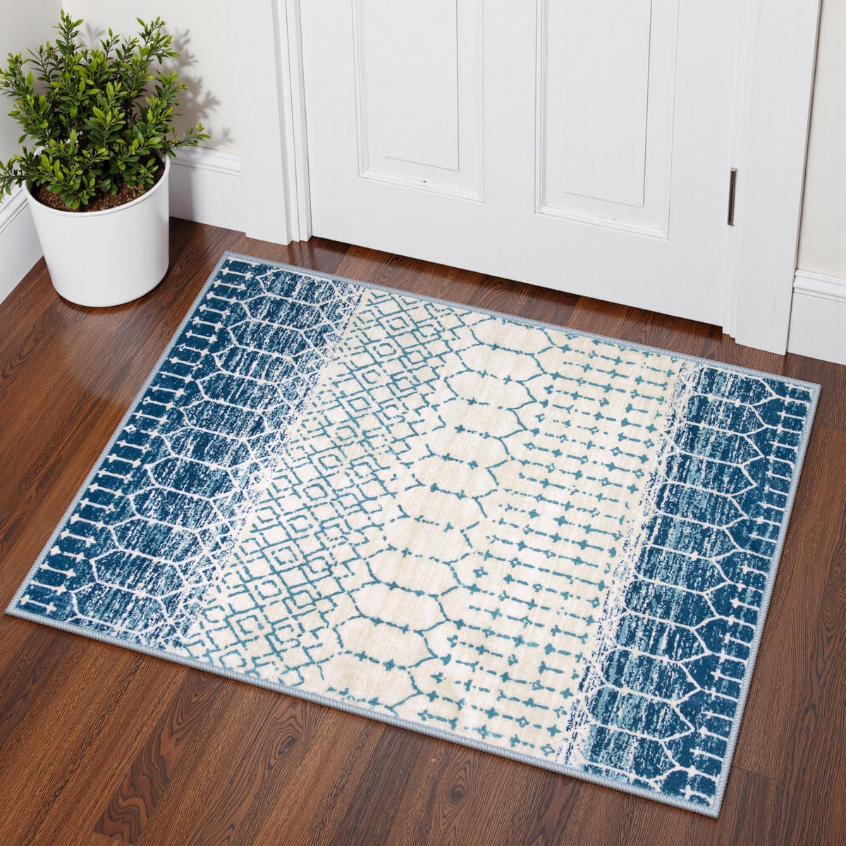 Lahome Moroccan Black Area Rug for Living Room 3x5 Non-Slip Washable Stain Resistant Large Kitchen Rugs Throw Low-Profile Soft Bedroom Carpet Geometric Print Rug for Entryway Dining Room Hana