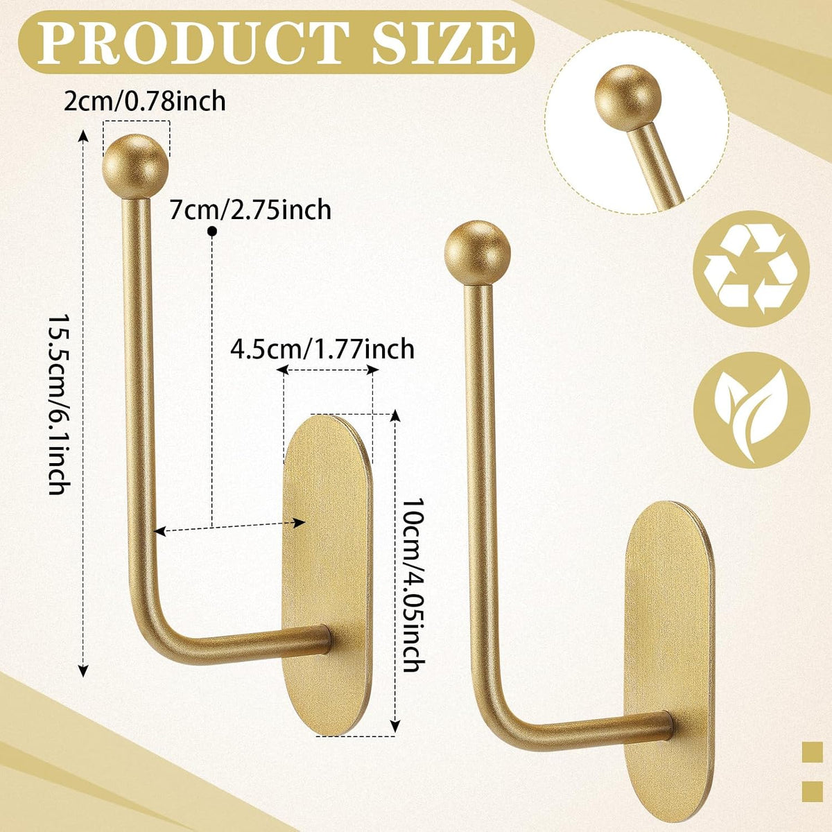 CroBlissful 2 Pcs Adhesive Curtain Holdbacks No Drill Window Hook,Gold