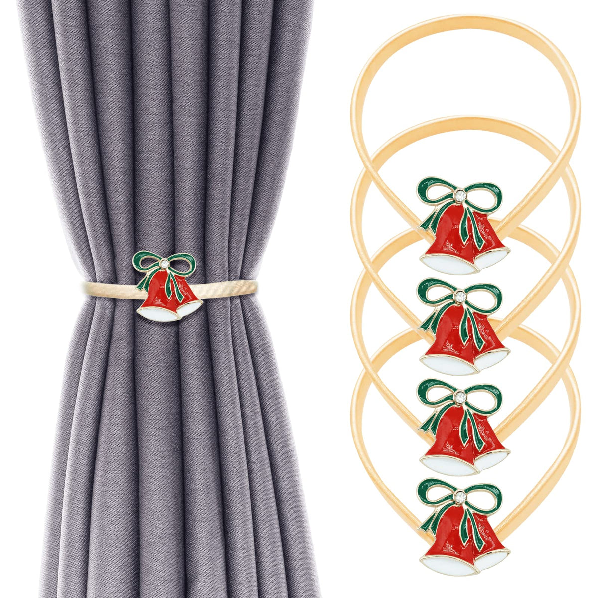 4 Pack Christmas Curtain Tieback Buckle Aluminum Alloy Spring Design Curtain Holdback Carving Design Christmas Curtain Ties for Drapes Curtain Ties Backs Modern Christmas Decor (Maple Leaf)