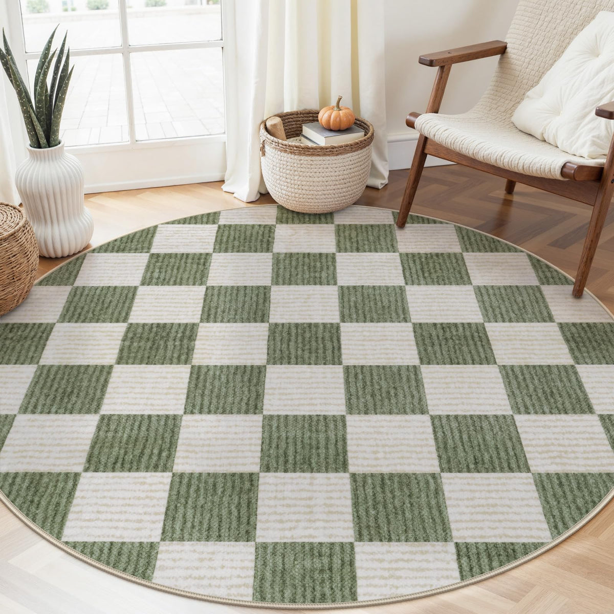 LIVEBOX 8x10 Area Rugs for Living Room, Checkered Non-Slip Washable Rugs, Farmhouse Neutral Classic Geometric Large Boys Area Rug for Bedroom, Carpet for Living Dining Room Office(Sage Green,8'x10')