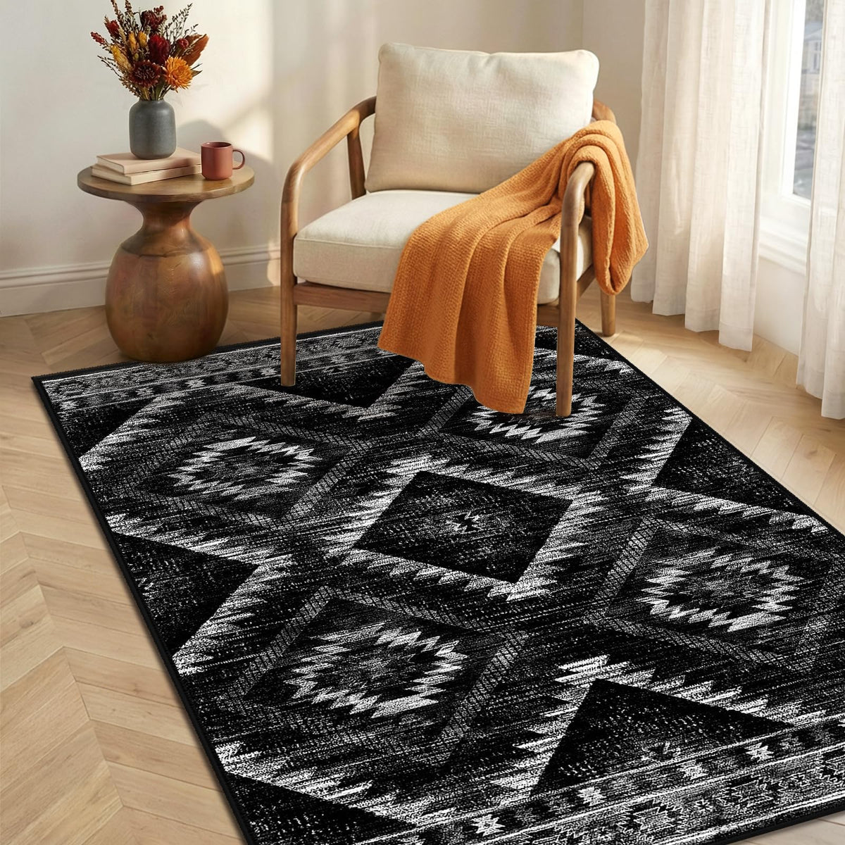 BESTSWEETIE 5'x7' Washable Area Rug for Living Room Bedroom Yellowbrown